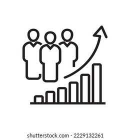 population growth icon, increase social development, global demography, people evolution chart, thin line symbol on white background