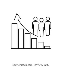 population growth icon, increase social development, global demography, people evolution chart, thin line symbol on white background - editable stroke vector