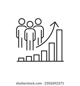 population growth icon, increase social development, global demography, people evolution chart, thin line symbol on white background - editable stroke vector