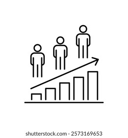 population growth icon, increase social development, global demography, people evolution chart, thin line symbol on white background - icon vector