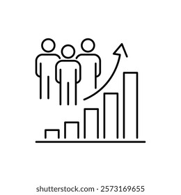 population growth icon, increase social development, global demography, people evolution chart, thin line symbol on white background - icon vector