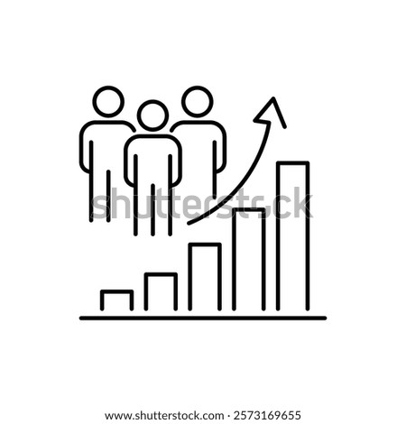 population growth icon, increase social development, global demography, people evolution chart, thin line symbol on white background - icon vector