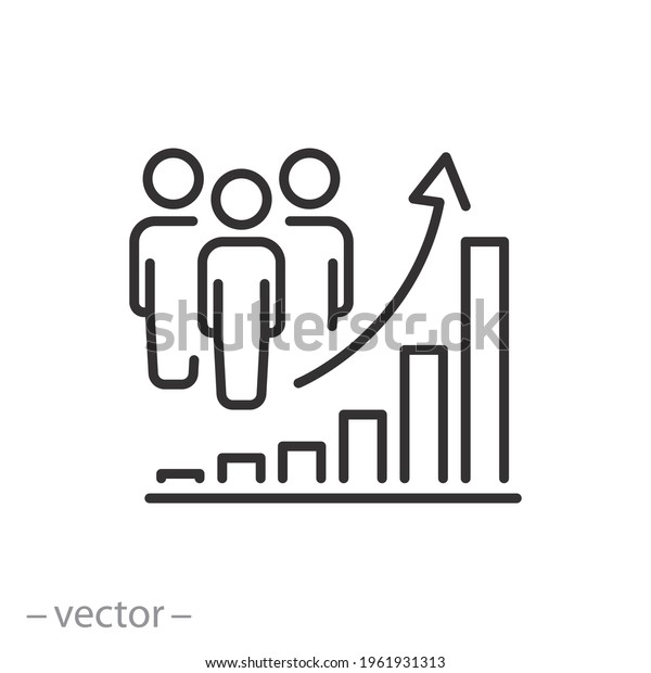 population growth icon, increase\
social development, global demography, people evolution chart, thin\
line symbol on white background - editable stroke vector\
eps10