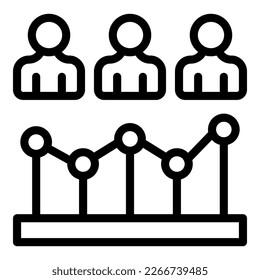 Vector de contorno de icono de crecimiento de la población. Aumento del gráfico. Equipo de clientes