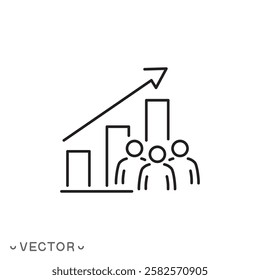 population growth icon, people evolution chart, increase social development, thin line symbol concept isolated on white background, editable stroke eps 10 vector illustration