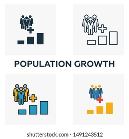 Population Growth Icon Set. Four Elements In Diferent Styles From Icons Collection. Creative Population Growth Icons Filled, Outline, Colored And Flat Symbols.