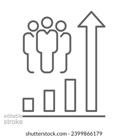 Population growth icon. Simple outline style. Increase social development, economic evolution, global demography graph concept. Thin line symbol. Vector illustration isolated. Editable stroke.