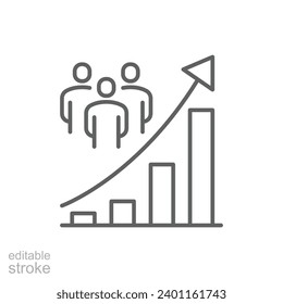 Bevölkerungswachstum Symbol. Einfache Kontur. Stärkung der sozialen Entwicklung, der wirtschaftlichen Entwicklung, des globalen Demographiekonzepts. Dünnliniensymbol. Vektorgrafik einzeln. Bearbeitbarer Strich.