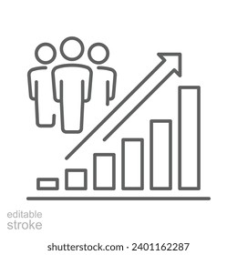 Population growth icon. Simple outline style. Increase social development, economic evolution, global demography graph concept. Thin line symbol. Vector illustration isolated. Editable stroke.