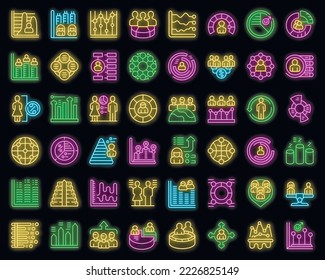 Population growth icons set outline vector. Population ability. Area density neon color on black