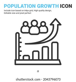 Population Growth Line Icon With Outline Style Isolated On White Background. Vector Illustration Global Demography Thin Linear Sign Symbol Icon Concept For Increase Social Development. Editable Stroke