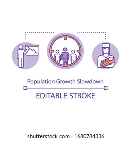 Population growth slowdown concept icon. Resolving overconsumption idea thin line illustration. Minimize footprint of society. Vector isolated outline RGB color drawing. Editable stroke