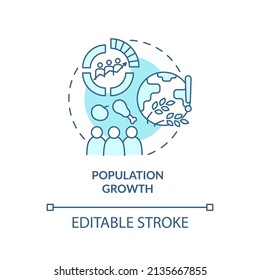 Population growth turquoise concept icon. Overpopulation. Risks to food security abstract idea thin line illustration. Isolated outline drawing. Editable stroke. Arial, Myriad Pro-Bold fonts used