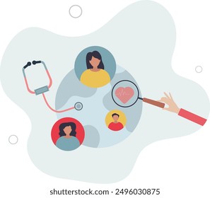 Population health management and global community.Healthy society program with regular screening and monitoring.flat design.illustration with people.