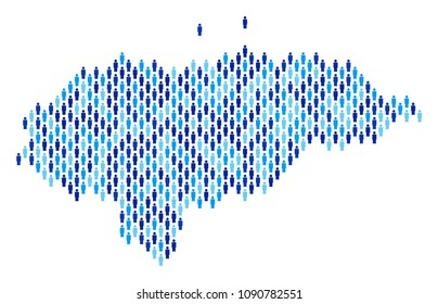 Population Honduras map. Demography vector abstraction of Honduras map organized of men items. Abstract social representation of nation mass cartography. Demographic map in blue color tinges.
