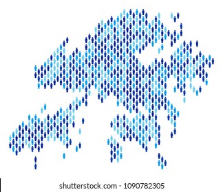 Population Hong Kong map. Demography vector collage of Hong Kong map composed of people elements. Abstract social representation of national community cartography. Demographic map in blue color hues.