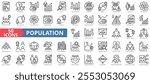 Population icon collection set. Contain demographic, birth, mortality, census, growth, urbanization, migration, overpopulation, fertility, life expectancy, density, age distribution, family, control