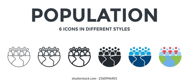 POPULATION icon in different style vector illustration. Designed in thin line, regular line, bold line, glyph, color fill, and flat style can be used for web