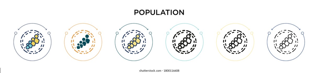 Population icon in filled, thin line, outline and stroke style. Vector illustration of two colored and black population vector icons designs can be used for mobile, ui, web