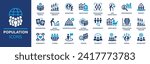 Population icon set. Containing demographic, citizen, group of people, birth rate, residents, census and more. Solid vector icons collection.