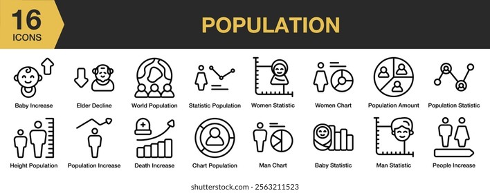 Population icon set. Includes human, population, social, world, growth, and More. Outline icons vector collection.