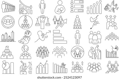 Population Icon Set für Logo und T-Shirt. Bearbeitbarer Kunststrich mit dünner Linie.