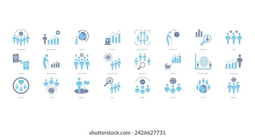 Population icons set. Set of editable stroke icons.Vector set of Population