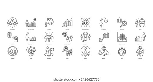 Population icons set. Set of editable stroke icons.Vector set of Population