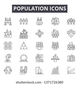 Population line icons, signs set, vector. Population outline concept, illustration: population,people,team,group,person,business