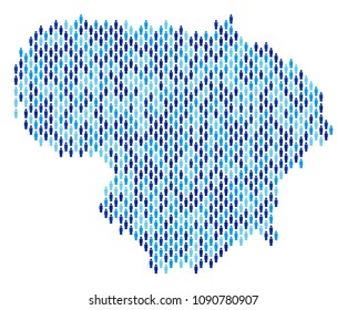 Population Lithuania map. Demography vector abstraction of Lithuania map organized of crowd items. Abstract social scheme of national public cartography. Demographic map in blue color tinges.