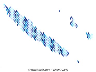 Population New Caledonia Islands map. Demography vector abstraction of New Caledonia Islands map done of person elements. Abstract social representation of nation community cartography.