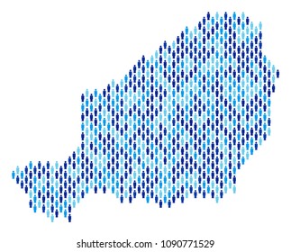 Population Niger map. Demography vector concept of Niger map created of man elements. Abstract social scheme of national mass cartography. Demographic map in blue color hues.