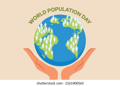 Population On Globe In Hand. World Population Day. Colored Flat Graphic Vector Illustration Isolated.