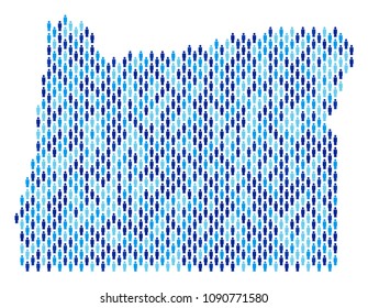 Population Oregon State map. Demography vector pattern of Oregon State map done of human elements. Abstract social plan of national group cartography. Demographic map in blue color tones.