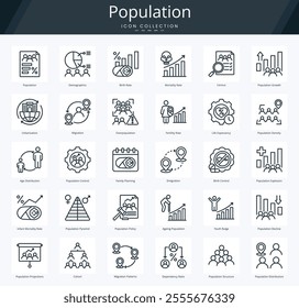 Population outline icon pack for medical administration and accreditation