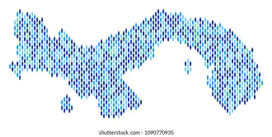 Population Panama map. Demography vector composition of Panama map combined of man items. Abstract social scheme of national audience cartography. Demographic map in blue color variations.