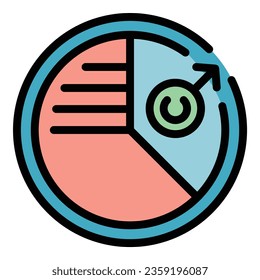Indicador de contorno del icono de gráfico circular de población. Equipo humano. Color plano del grupo adulto