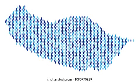 Population Portugal Madeira Island map. Demography vector abstraction of Portugal Madeira Island map composed of man elements. Abstract social plan of nation audience cartography.