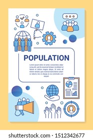 Population poster template layout. Banner, booklet, leaflet print design with linear icons. Global community. Vector brochure page layouts for magazines, advertising flyers