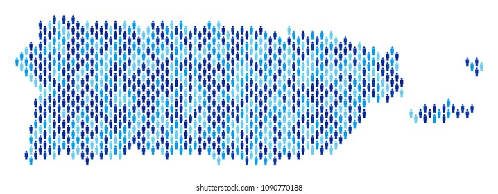 Population Puerto Rico map. Demography vector concept of Puerto Rico map created of men elements. Abstract social plan of national community cartography. Demographic map in blue color tints.