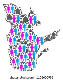 Population Quebec Province map. Household vector concept of Quebec Province map made of scattered human and house items in various sizes. Abstract social presentation of nation community cartography.