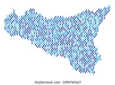 Population Sicilia map. Demography vector abstraction of Sicilia map made of people items. Abstract social scheme of national group cartography. Demographic map in blue color tints.