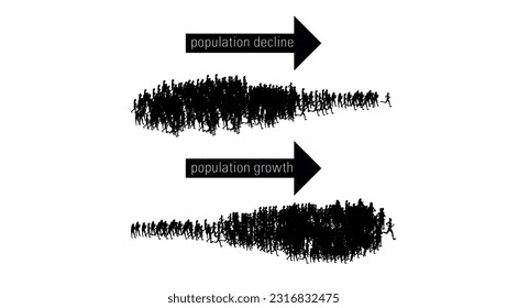 population silhouette, population decline, population increase, illustration