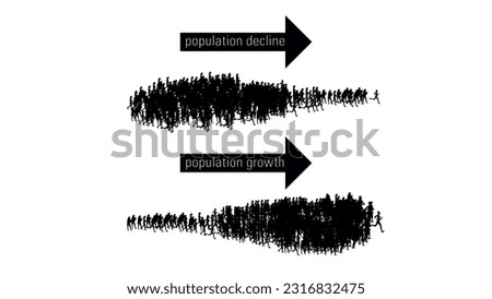 population silhouette, population decline, population increase, illustration
