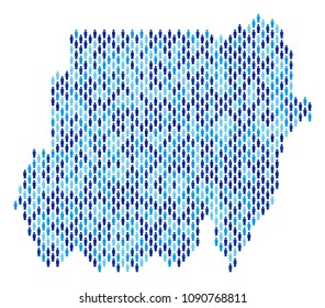 Population Sudan map. Demography vector abstraction of Sudan map organized of person items. Abstract social representation of national mass cartography. Demographic map in blue color variations.