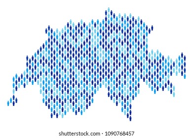 Population Swissland map. Demography vector concept of Swissland map organized of men elements. Abstract social plan of national community cartography. Demographic map in blue color hues.