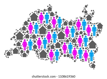 Population Tatarstan map. Household vector abstraction of Tatarstan map made of random people couple and residence elements in different sizes. Abstract social scheme of national audience cartography.