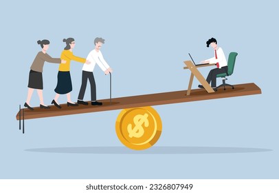 Population transition to aging society, impact on  economic structure from increasing proportion of elderly compared the working age, Unbalanced seesaw between elderly and working man. 