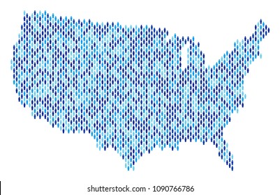 Population USA map. Demography vector collage of USA map made of man items. Abstract social scheme of national audience cartography. Demographic map in blue color tints.