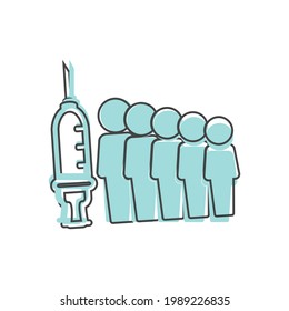 Population vaccination vector icon. Syringe and crowd of people